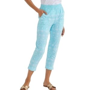 Coolibar Perissa UPF50+ Aire Tapered Pants Cropped Blue White Floral Size XL